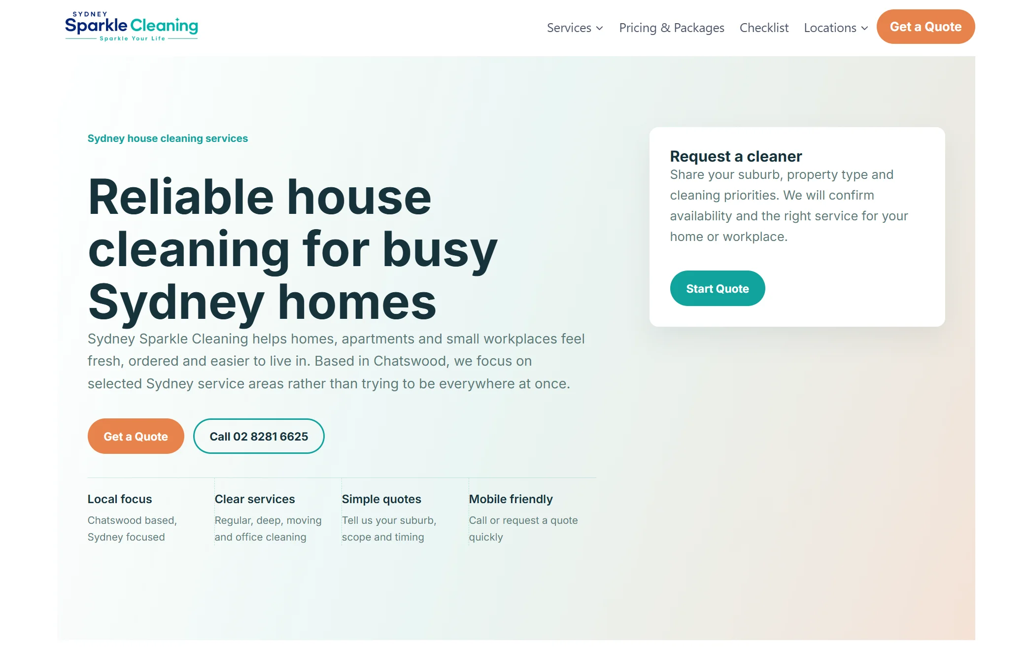 Sydney Sparkle Cleaning WordPress website project